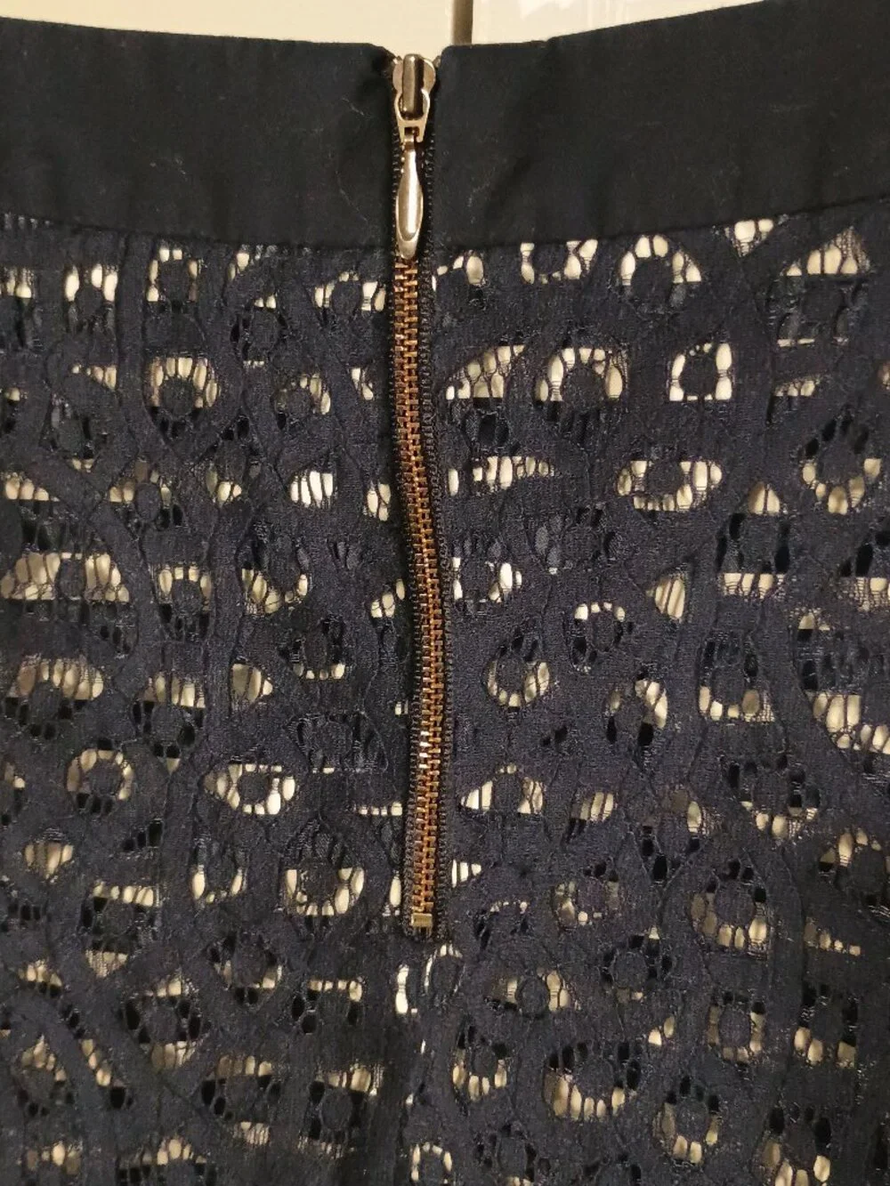 The Limited Navy Lace A-Line Skirt Size 8 Exposed Gold Zip Lined Mini Skirt